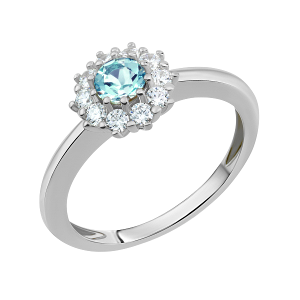 Damenring "Marina" mit Blautopas und 10 Zirkonia Silber 925/000 rhodiniert