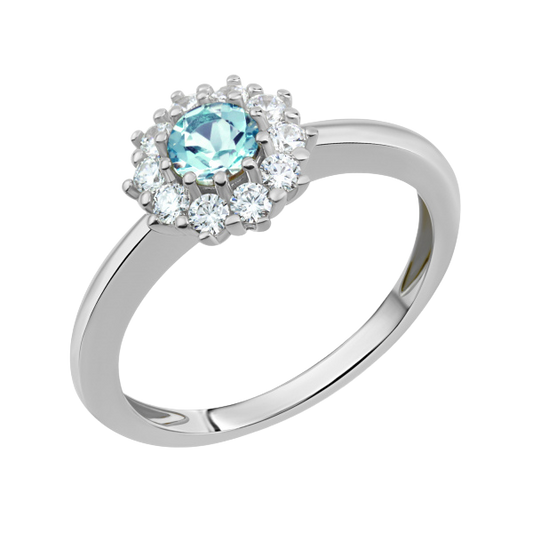 Damenring "Marina" mit Blautopas und 10 Zirkonia Silber 925/000 rhodiniert