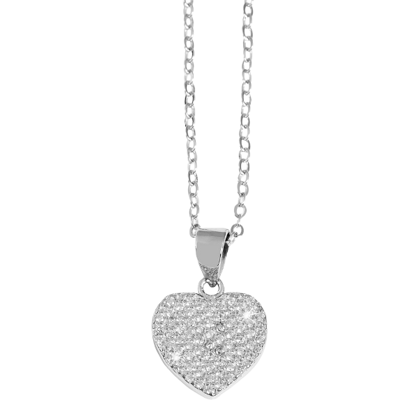 Kette "Heli" mit Herz-Anhänger 925/- Echt Silber und Zirkoniabesatz, 43+5 cm, 925/rhodiniert