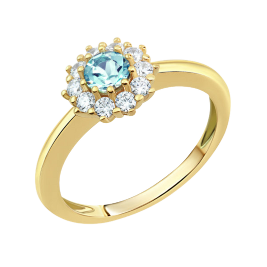 Damenring "Marina" mit Blautopas und 10 Zirkonia Silber 925/000 vergoldet